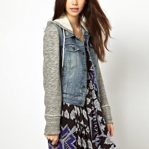 Free People Jackets & Blazers - Free People Distressed Denim Hooded Jean Jacket SP